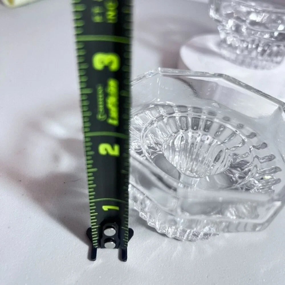 Vtg Glass Octagon Tapered Pillar Candle Holders KIG Indonesia Clear Pressed Heav